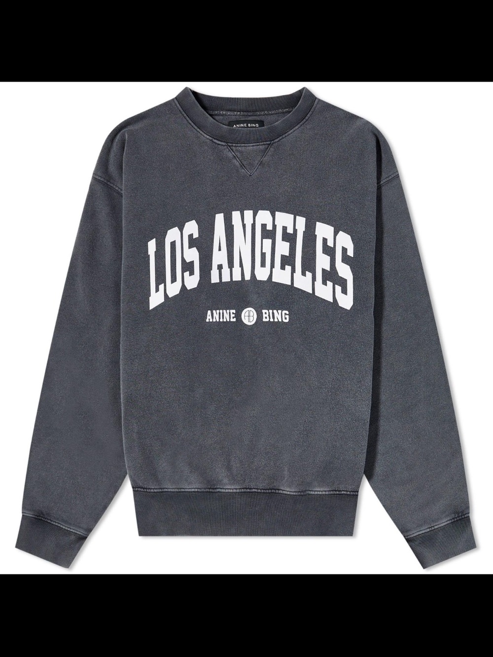 Anine Bing Charcoal Grey 'Los Angeles' Crewneck Sweatshirt with White Print